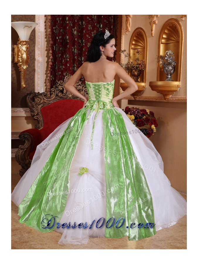 Affordable White Puffy Strapless with Beading and Appliques for 2014 Quinceanera Dress