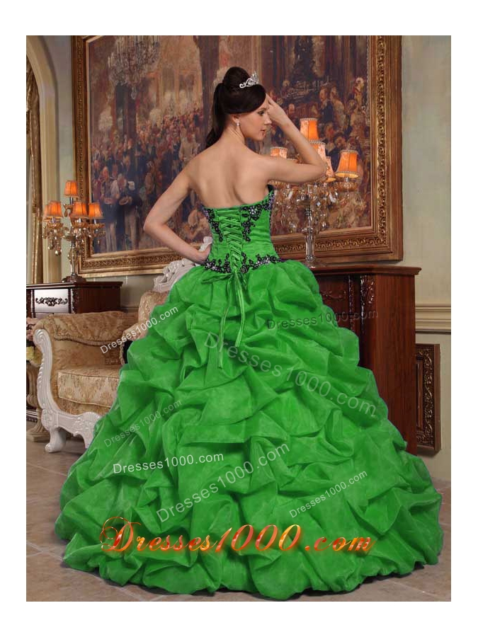 Brand New Puffy Strapless with Beading and Pick-ups for 2014 Green Quinceanera Dress