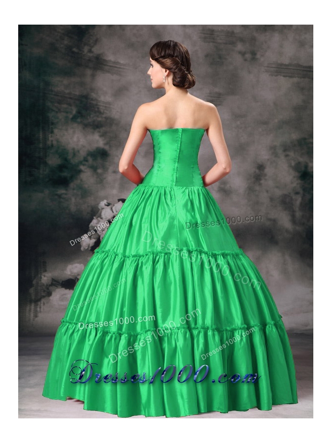 Classical Green Puffy Strapless Ruching Quinceanera Dress for 2014