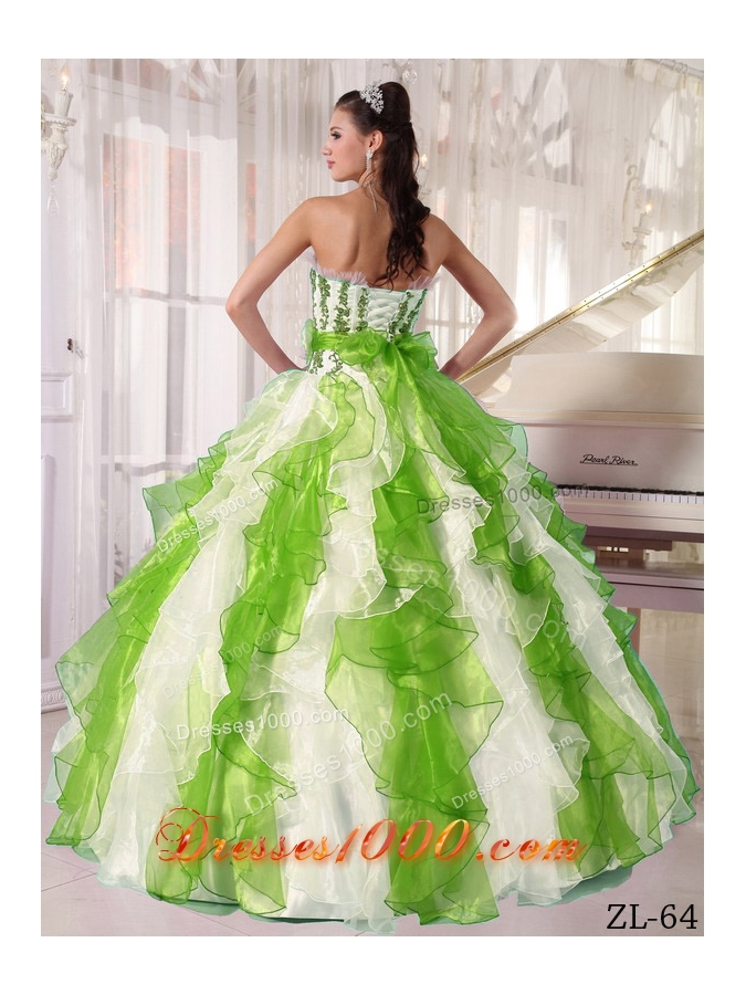 Colorful Puffy Strapless 2014 Beading Quinceanera Dresses with Ruffles