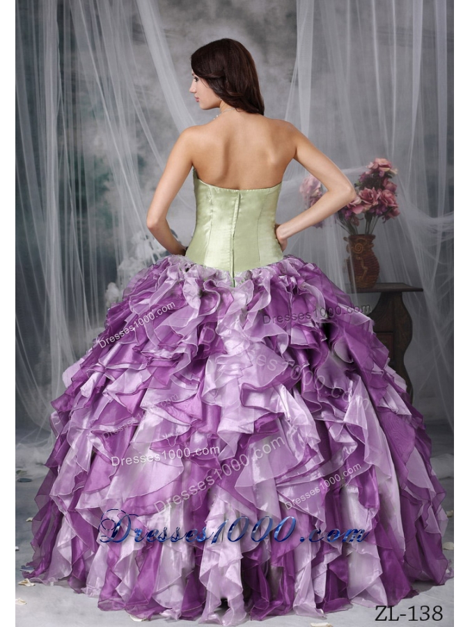 Colorful Puffy Sweetheart Beading and Ruffles Quinceanea Dresses for 2014