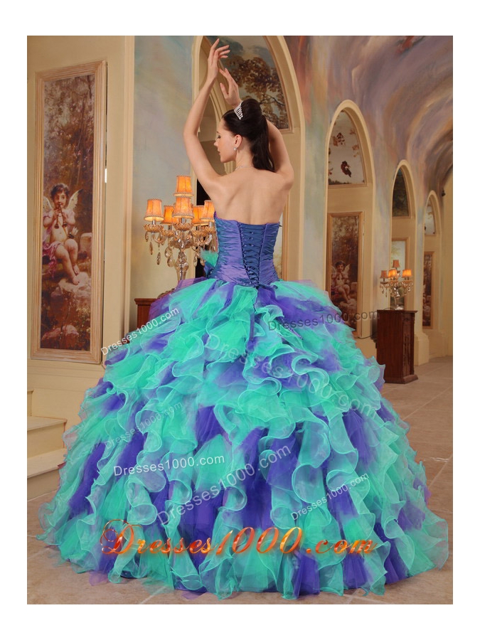 Colorful Puffy Sweetheart Ruffles Quinceanera Dresses for 2014