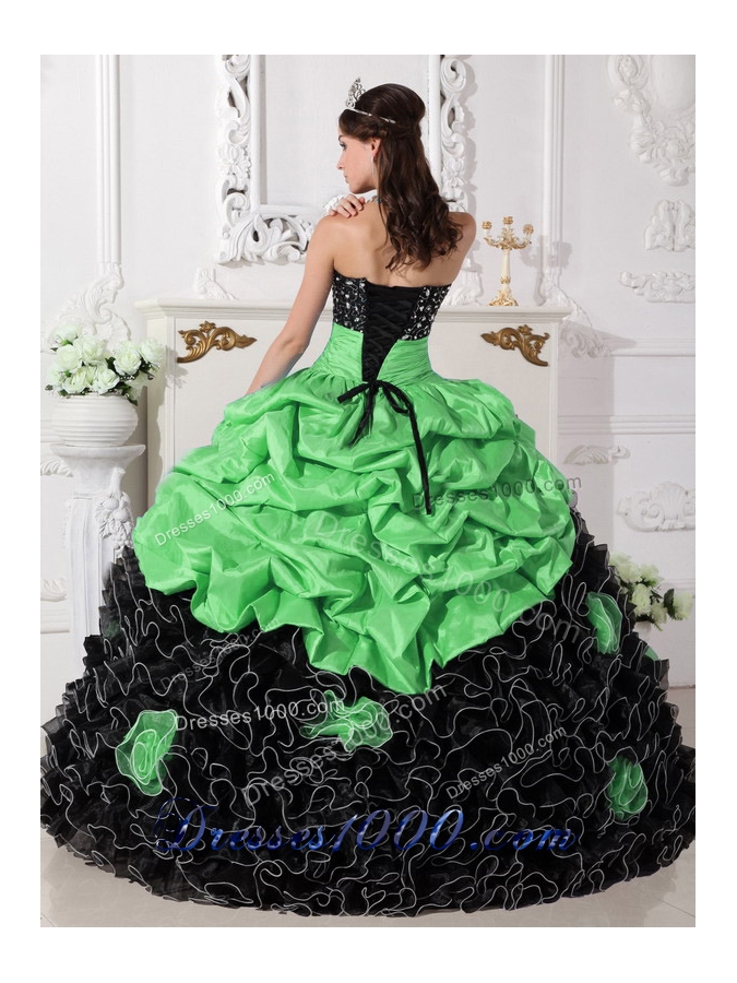 Colourful Puffy Sweetheart Beading and Rolling Flowers 2014 Quinceanera Dresses
