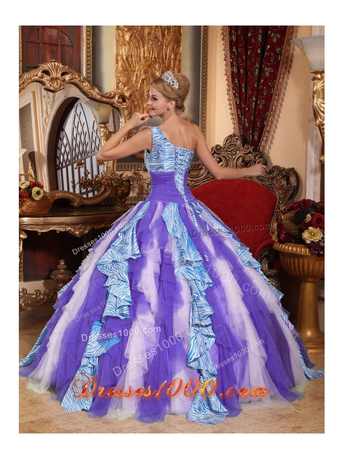 Gorgeous Multi-color One Shoulder Ruffles Quinceanera Dress for 2014