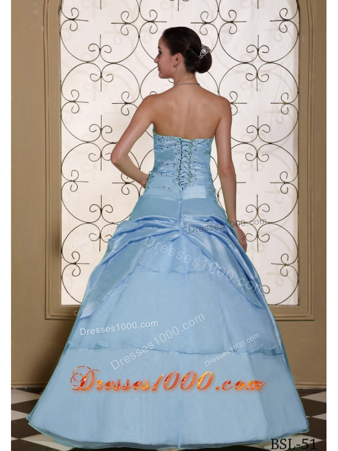 Light Blue Beaded Decorate Bust Sweet Quinceanera Dresses For 2014