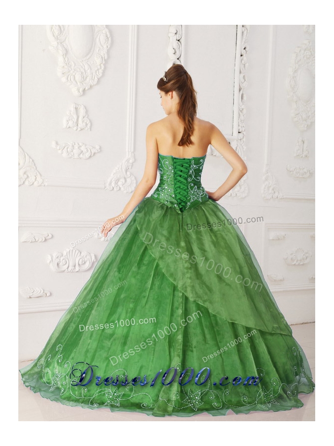 Lovely Green Puffy Strapless with Beading Quinceanera Dress for 2014