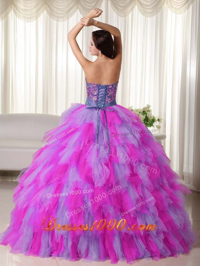 Multi-color Puffy Strapless Appliques Quinceanera Dresses for 2014