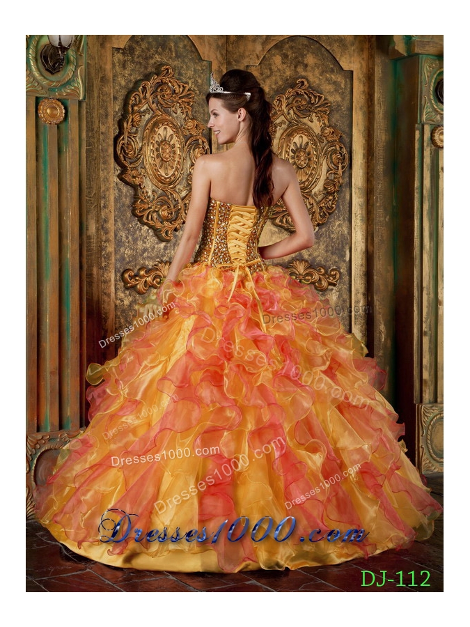 Multi-Color Puffy Strapless Ruffles Quinceanera Dresses with Beading for 2014