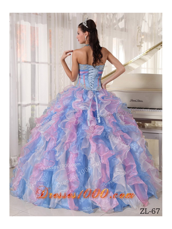 Multi-color Puffy Sweetheart 2014 Appliques Quinceanera Dresses with Ruffles