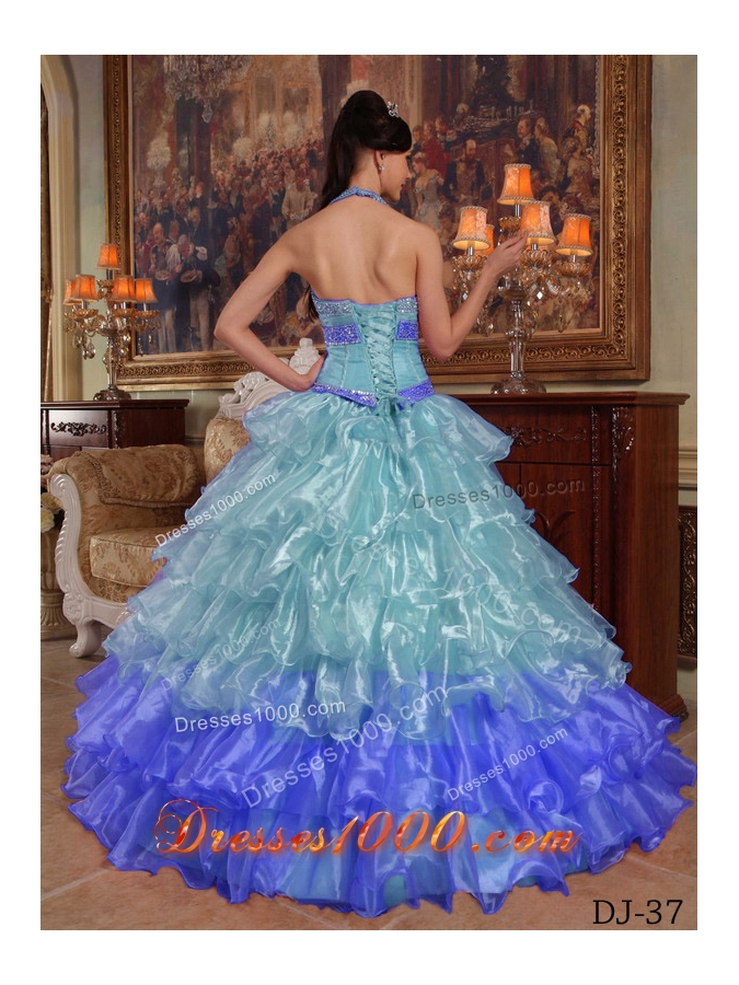 Puffy Halter Floor-length Beading Long Sweet 16 Dresses for 2014