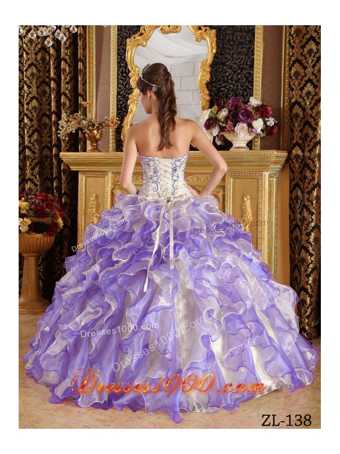 Purple Puffy Sweetheart Appliques Quinceanera Dresses for 2014