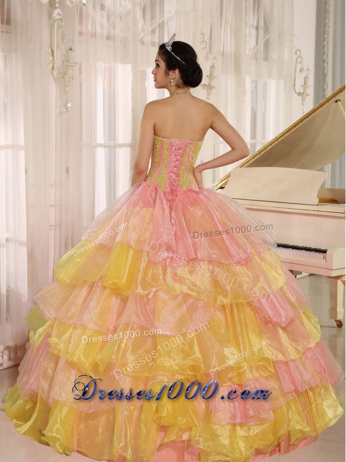 Ruflfled Layers and Appliques 2014 Colourful Quinceanera Dresses Customize