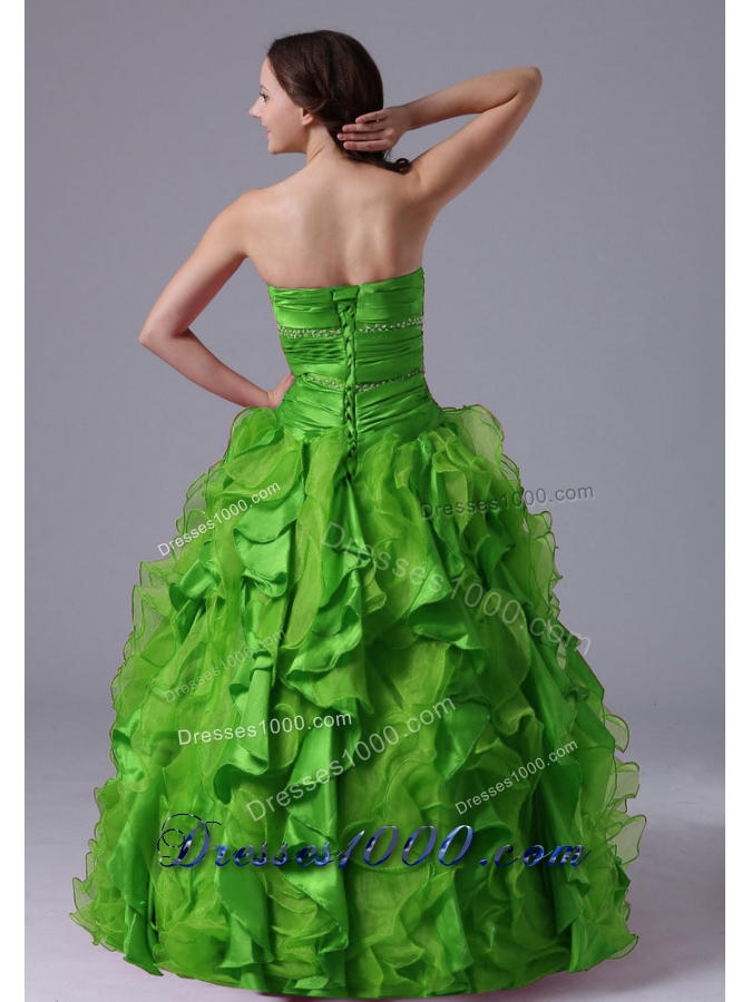 The Super Hot Puffy Green Ruffles and Beading Decorate Bust Quinceanera Dress