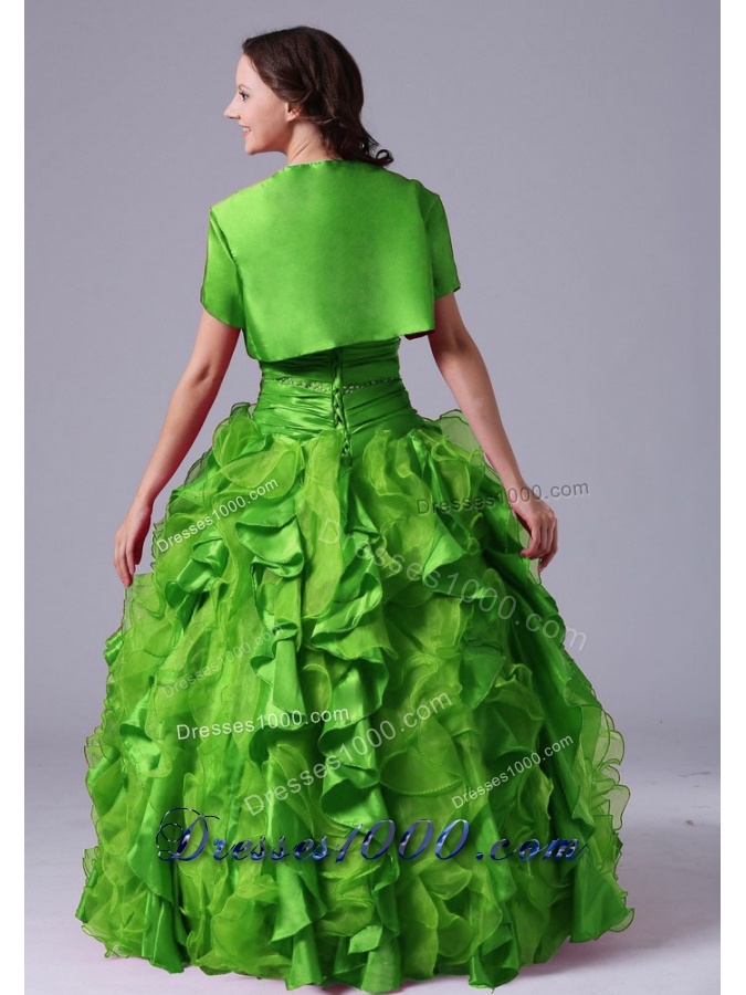 The Super Hot Puffy Green Ruffles and Beading Decorate Bust Quinceanera Dress