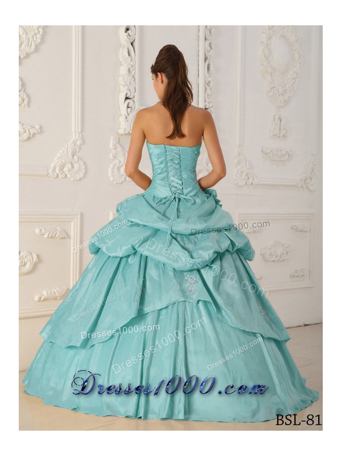 2014 Princess Strapless Hand Made Flower and Beading Quinceanera Dresses