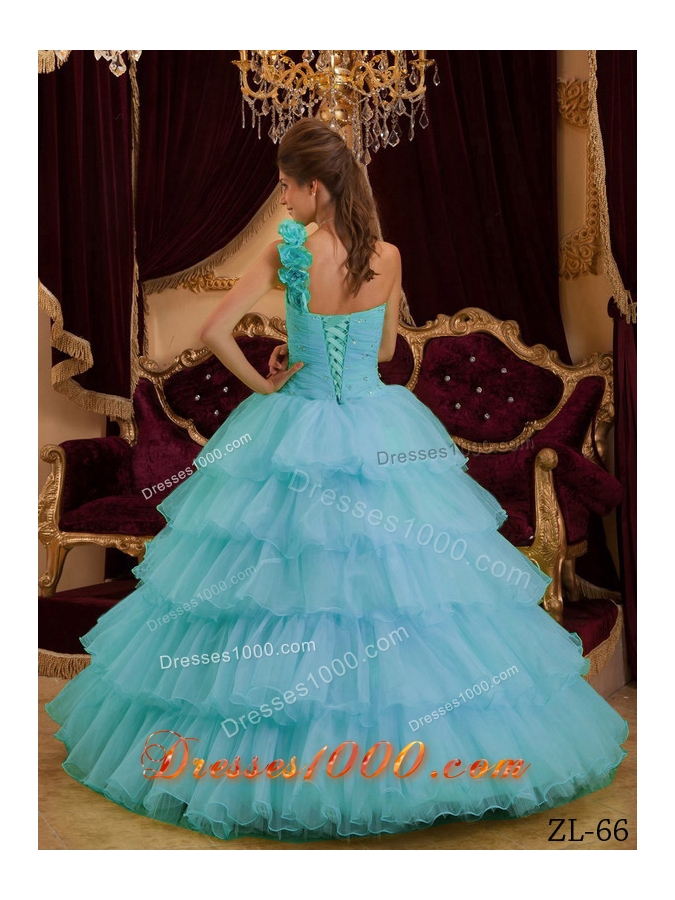 2014 Spring Affordable One Shoulder Ruffles Layers Quinceanera Dresses