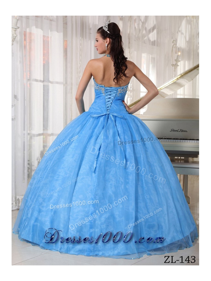 Classical Baby Blue Puffy Sweetheart Beading and Appliques Quinceanera Gown For 2014