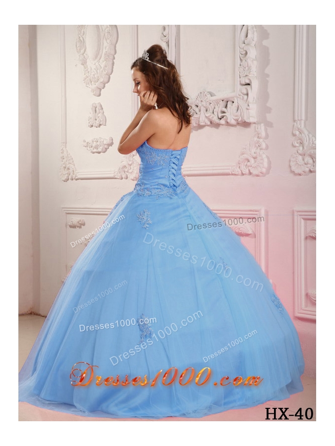 Classical Puffy Sweetheart Appliques 2014 Quinceanera Dresses in Baby Blue
