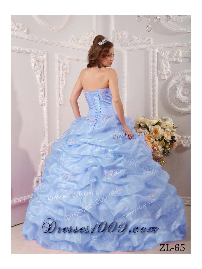 Exclusive Puffy Strapless 2014 Appliques Quinceanera Dresses with Pick-ups