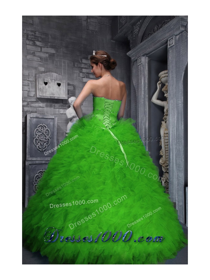 Exclusive Sweetheart Green for 2014 Quinceanera Dress with Ruffles and Beading