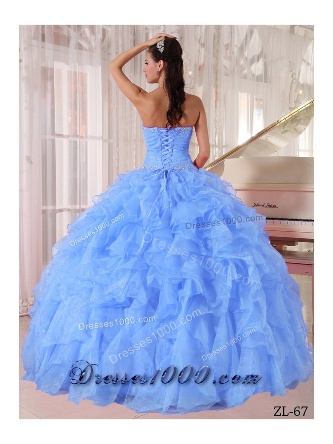 Pretty Puffy Strapless Beading 2014 Quinceanera Dress with Ruffles