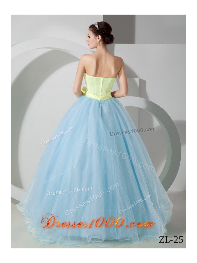 Puffy Strapless Organza Sashes and Ruching Quinceanea Dress For 2014