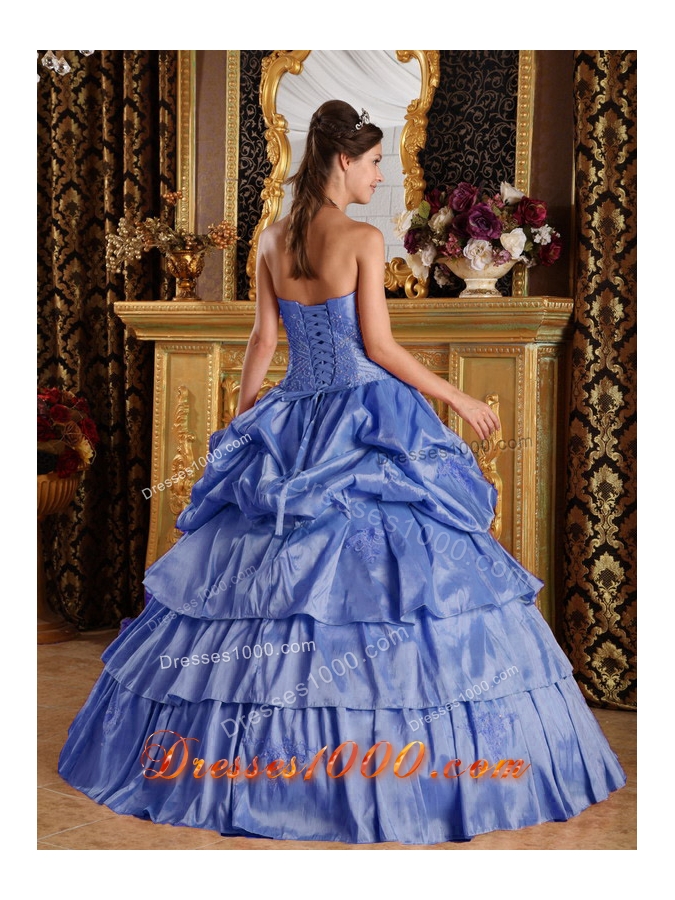Puffy Strapless Pick-ups and Beading Quinceanera Dress with Ruffled Layers