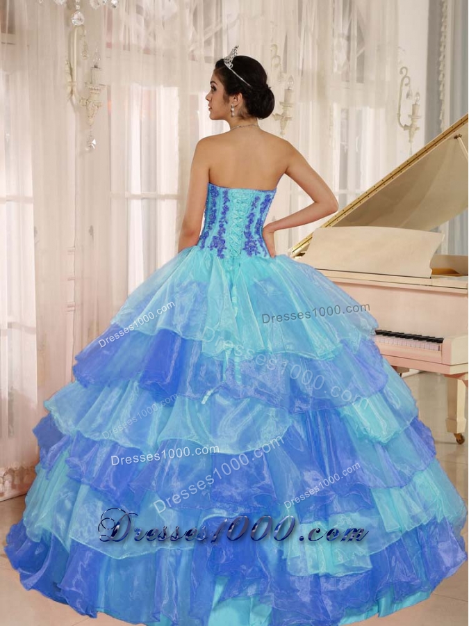 2014 Customize Ruffled Layers and Appliques Quinceanera Dresses with Strapless