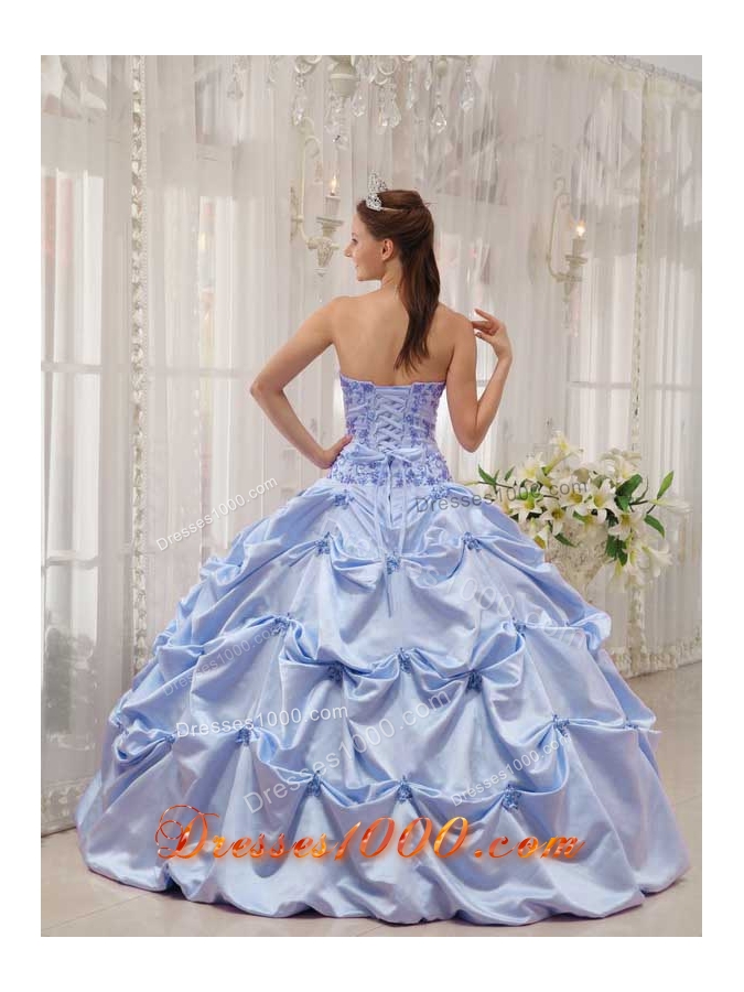 2014 Exclusive Strapless Appliques Quinceanera Dresses with Pick-ups