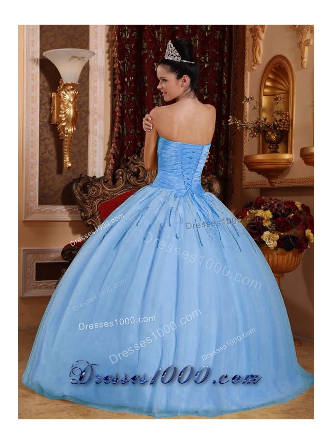 2014 Gorgeous Light Blue Puffy Sweetheart Beading Quinceanera Dresses
