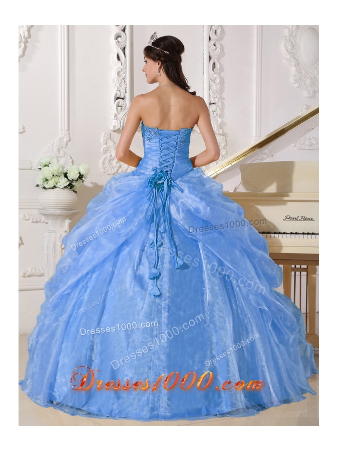 2014 Light Blue Puffy Strapless Embroidery and Beading Quinceanera Dresses