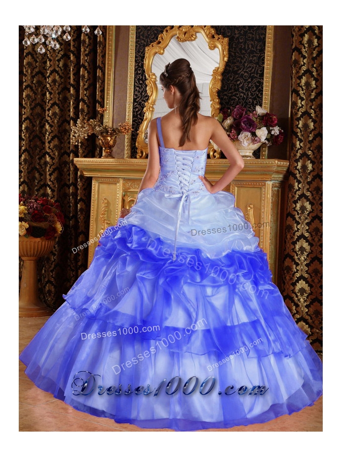 2014 Lovely Puffy One Shoulder Appliques with Beading Quinceanera Dresses
