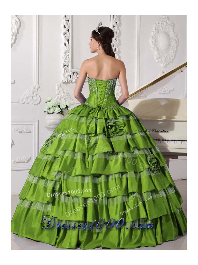 2014 Puffy Sweetheart Ruffled Layers and Embroidery for Green Quinceanera Dresses