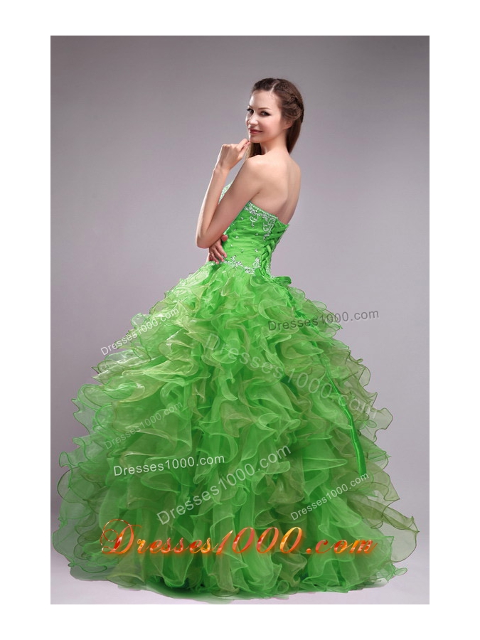 2014 Spring Green Puffy Sweetheart Appliques Quinceanera Dress with Ruffles