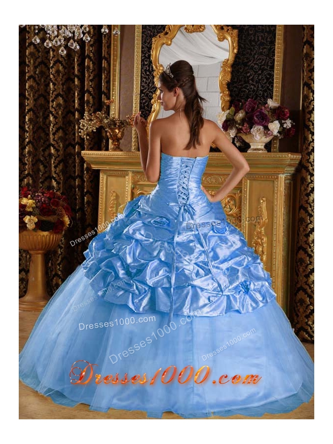 Aqua Blue Puffy Beading 2014 Spring Quinceanera Dresses with Pick-ups