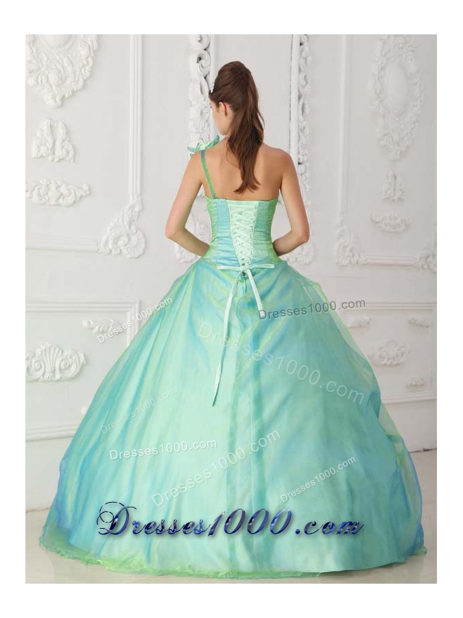 Cute Puffy One Shoulder with Beading and Hand Made Flowers For Quinceanera Dress