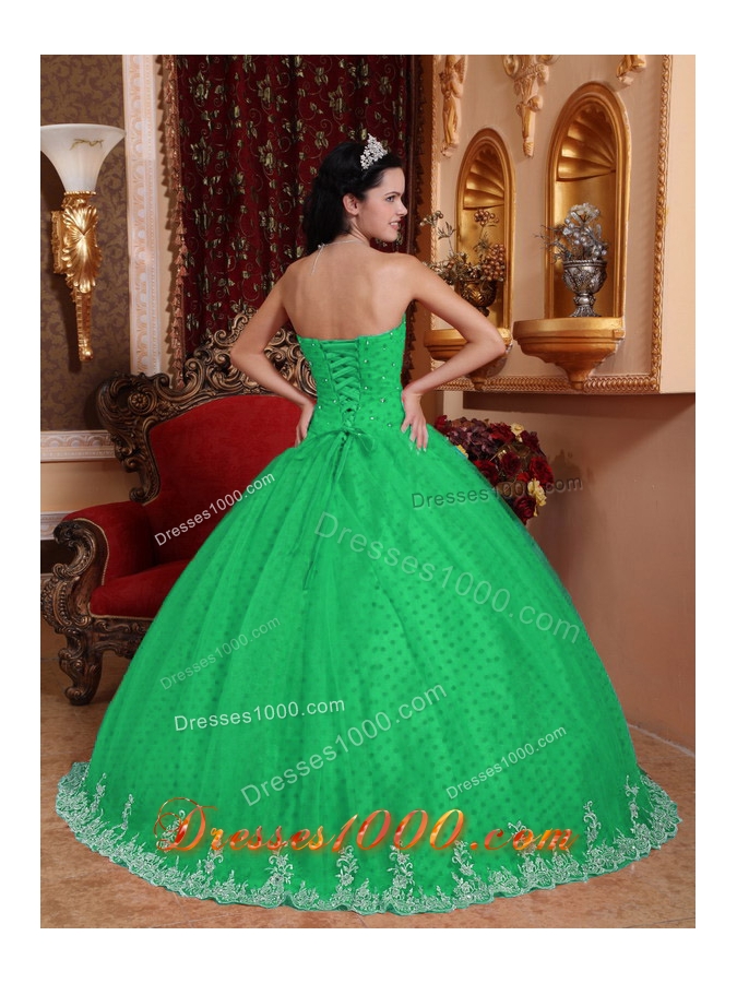 Elegant Ball Gown Strapless for 2014 Lace Appliques Quinceanera Dress in Green