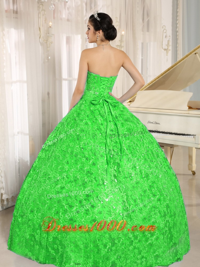Embroidery and Sequins On Tulle Sweetheart Green Quinceanera Dress for 2014