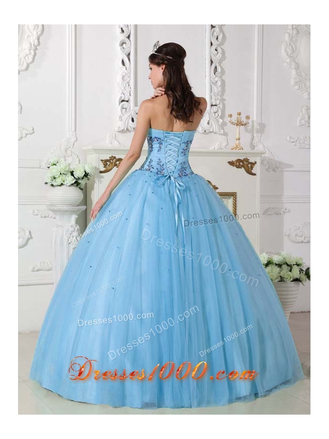 Lovely Light Blue Sweetheart Appliques Beading 2014 Quinceanera Dresses