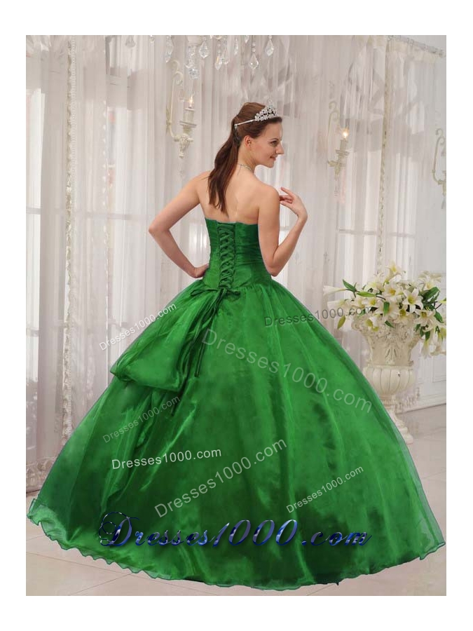 Puffy Strapless with Appliques and Beading 2014 Green Quinceanera Dress