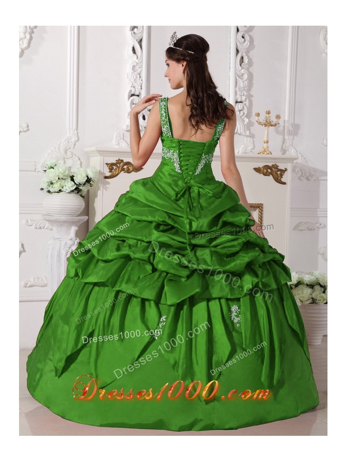 Romantic Puffy Scoop Beading for 2014 Green Quinceanera Dress with Pick-ups