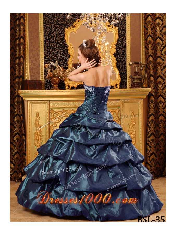 2014 Navy Blue Sweetheart Appliques Discount Quinceanera Gowns