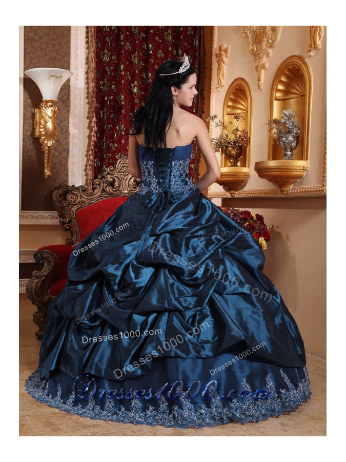 Appliques Sweetheart Ball Gown Quinceanera Dresses in Navy Blue