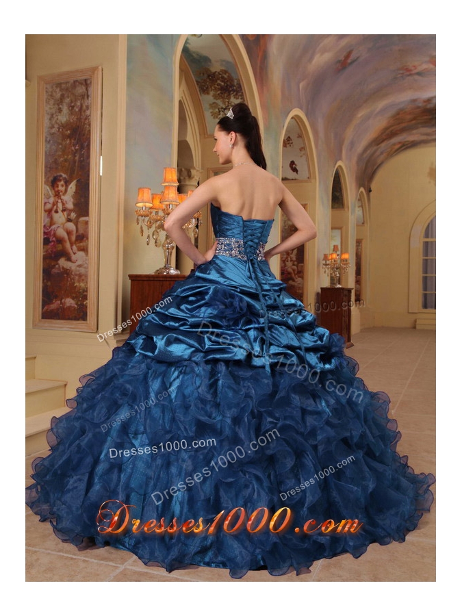 Blue Princess Sweetheart Quinceanera Gowns With Beading