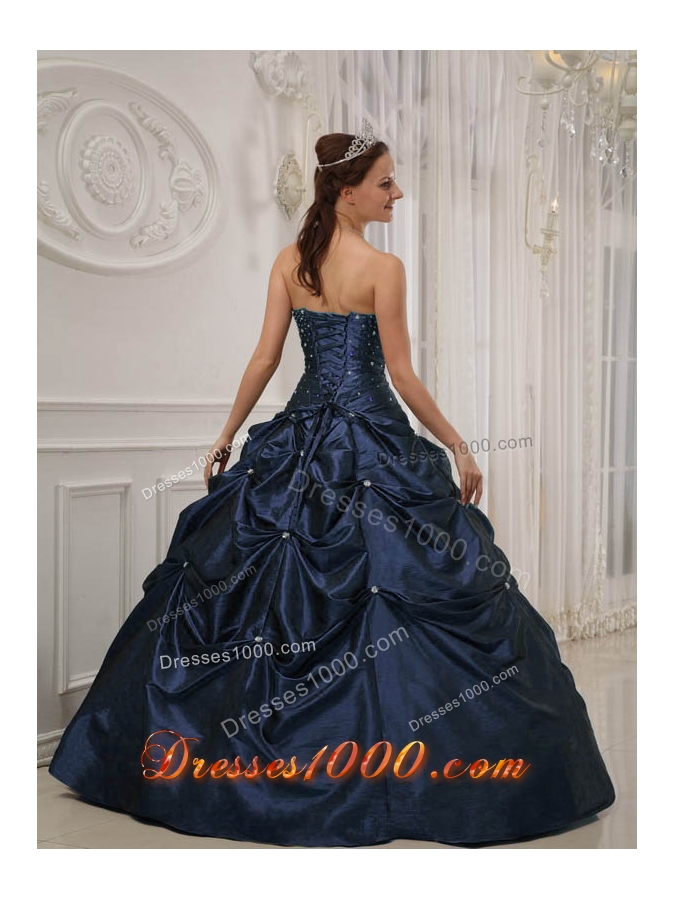 Cheap Puffy Beading Quinceanera Dress in Navy Blue