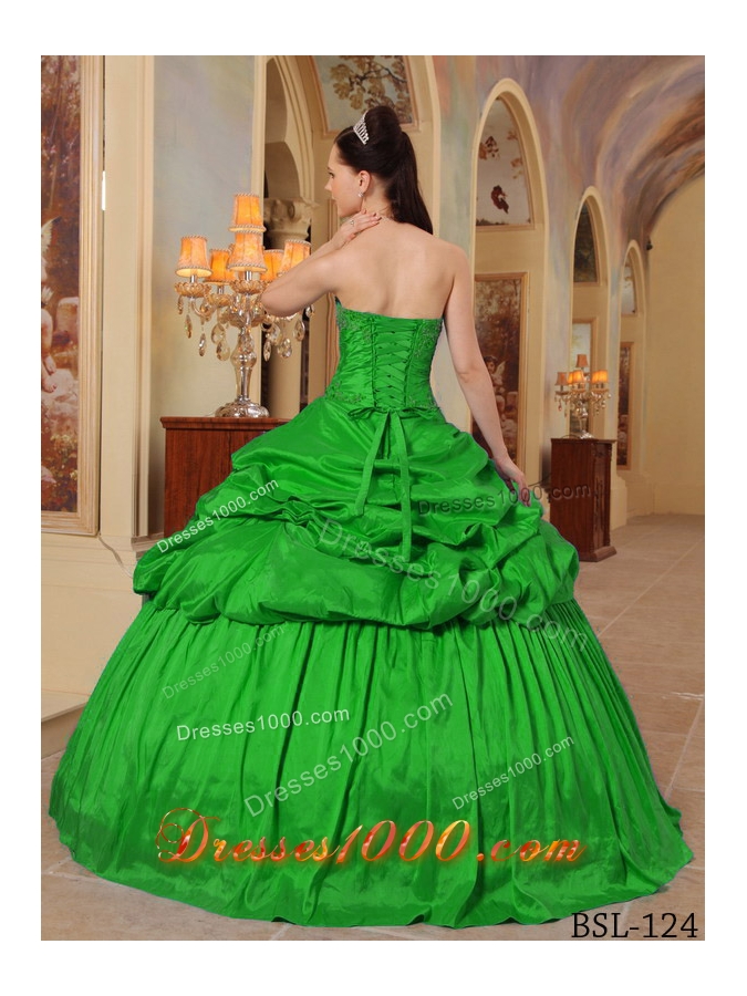 Classical Green Puffy Sweetheart with Pick-ups and Beading Quinceanera Dress for 2014