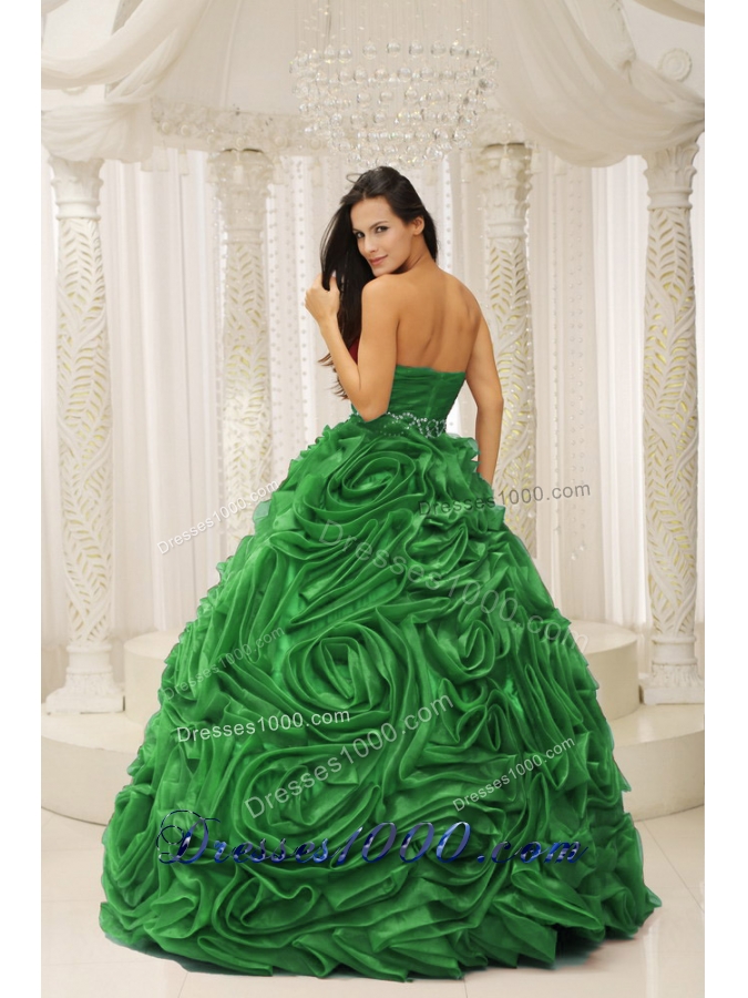 Classical Green Sweetheart Beaded and Hand Made Flower for 2014 Quinceanera Dress