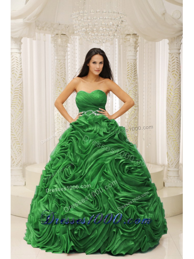 Classical Green Sweetheart Beaded and Hand Made Flower for 2014 Quinceanera Dress