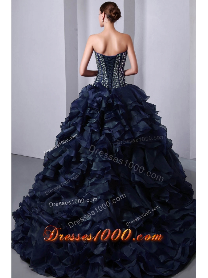 New Style Princess Sweetheart Beading Quinceanea Dresses with Brush Train
