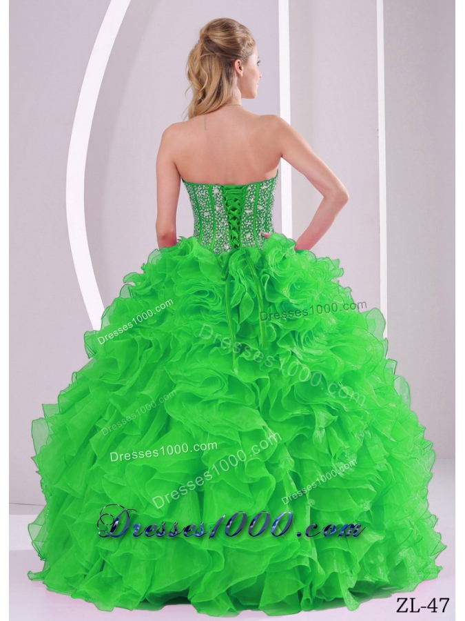 Pretty Ruffles Puffy Sweetheart Beaded Decorate Quinceanera Gowns for 2014